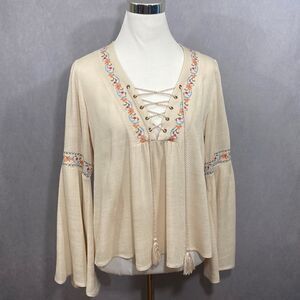 Boho Bell Sleeve Tassel Tie Peasant Shirt